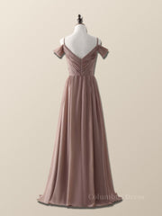 Straps Champagne Pleated Chiffon Long Corset Bridesmaid Dress outfit, Prom Dress Affordable