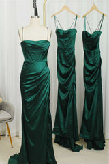 Straps Dark Green Mermaid Long Corset Bridesmaid Dress,Modest Satin Corset Formal Dresses outfit, Homecoming Dresses 2034