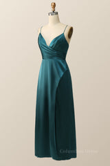 Straps Dark Green Satin Pleated Long Corset Bridesmaid Dress outfit, Prom Dresse 2027