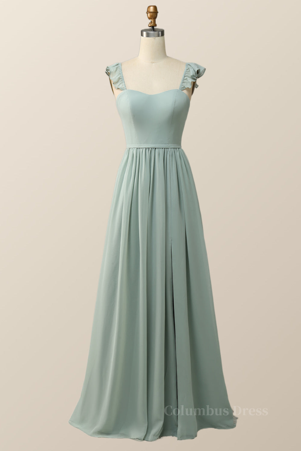 Straps Green Chiffon Long Corset Bridesmaid Dress outfit, Prom Dresses Blushes
