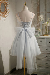 Straps Grey Tulle Beaded Short Corset Homecoming Dress outfit, Prom Dresses2024
