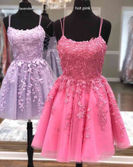 Straps Lace Applique Blue Corset Homecoming Dress,Fuchsia Cocktail Dresses outfit, Prom Dresses On Sale