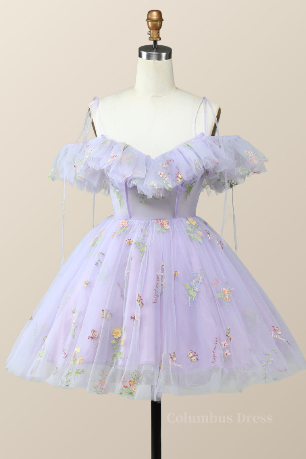 Straps Lavender Floral A-line Short Corset Homecoming Dress outfit, Mother Of The Bride Dress