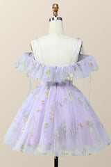 Straps Lavender Floral A-line Short Corset Homecoming Dress outfit, Boho Wedding