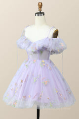 Straps Lavender Floral A-line Short Corset Homecoming Dress outfit, Bridesmaids Dress Peach