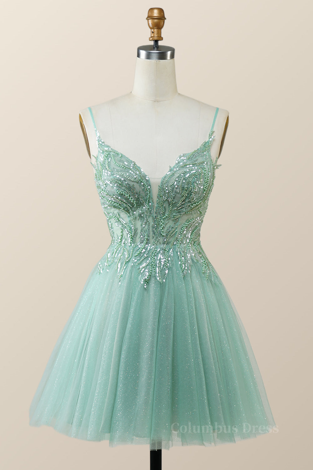 Straps Mint Green Tulle A-line Short Corset Homecoming Dress outfit, Prom Dresses 2023