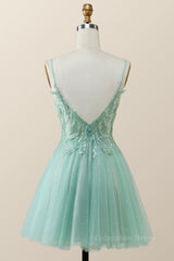Straps Mint Green Tulle A-line Short Corset Homecoming Dress outfit, Prom Dresses Outfits