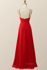 Straps Red Twisted Chiffon Long Corset Bridesmaid Dress outfit, Prom Dress Shops Nearby