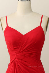 Straps Red Twisted Chiffon Long Corset Bridesmaid Dress outfit, Prom Dresses Suits Ideas