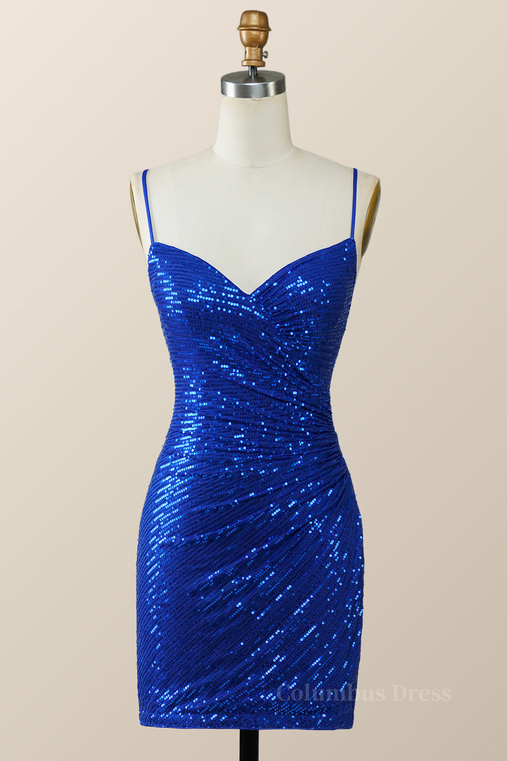 Straps Royal Blue Sequin Tight Mini Dress outfit, Party Dress Short Tight