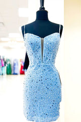 Straps Royal Blue Sequins Bodycon Corset Homecoming Dresses outfit, Bridesmaids Dresses Near Me