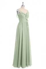 Straps Sage Green Chiffon Ruffles Long Corset Bridesmaid Dress outfit, Bridesmaids Dress Burgundy