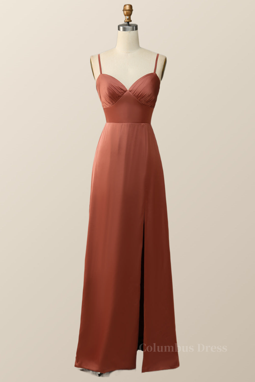 Straps Terracotta A-line Empire Long Corset Bridesmaid Dress outfit, Prom Dresses Classy