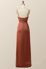 Straps Terracotta A-line Empire Long Corset Bridesmaid Dress outfit, Prom Dress 2028