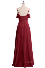 Straps Wine Red A-line Pleated Chiffon Long Corset Bridesmaid Dress outfit, Summer Wedding Color