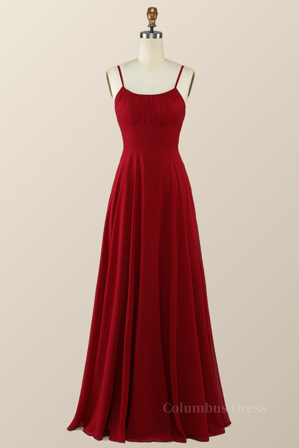 Straps Wine Red Chiffon A-line Long Corset Bridesmaid Dress outfit, Party Dress Inspiration