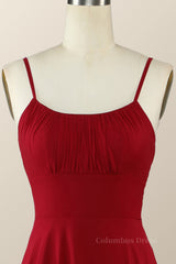 Straps Wine Red Chiffon A-line Long Corset Bridesmaid Dress outfit, Party Dress Websites