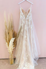 Stunning Long A-Line Spaghetti Straps Tulle Lace Corset Wedding Dress outfit, Wedding Dress Tulle