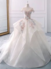 Stunning Off The Shoulder Flower Corset Ball Gown Lace Corset Wedding Dress outfit, Wedding Dress Fall