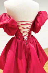 Stylish A Line Off the Shoulder Red Short Corset Homecoming Dress with Crystal outfit, Bridesmaid Dresses Summer Wedding