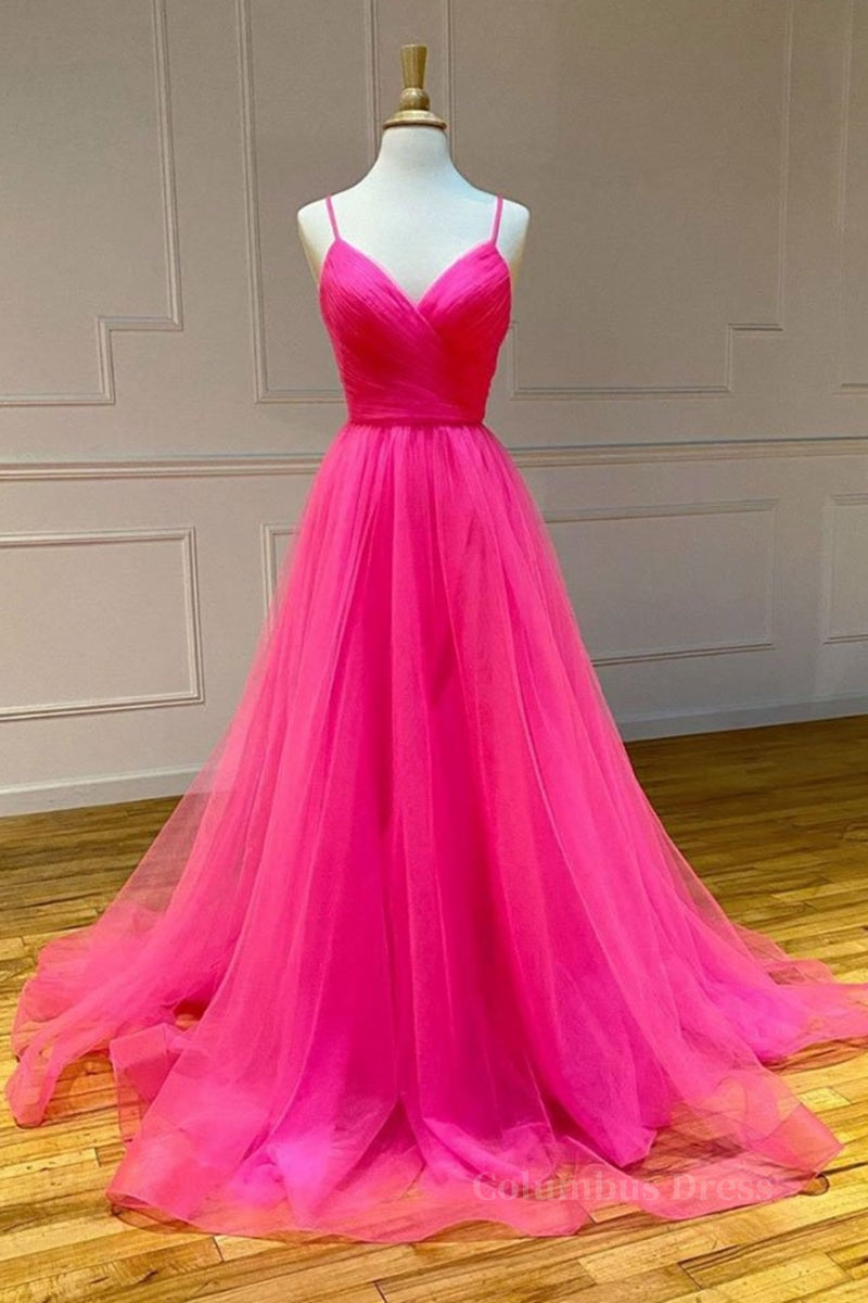 Stylish A Line V Neck Backless Hot Pink Long Corset Prom Dress, Backless Hot Pink Corset Formal Graduation Evening Dress outfit, Homecoming Dresses Long
