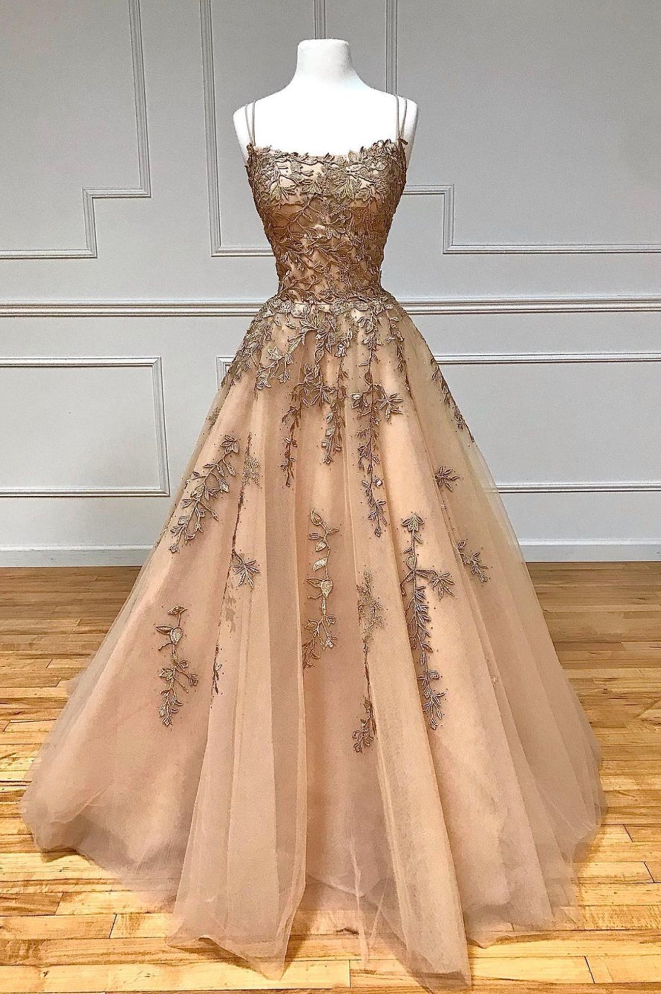 Stylish Tulle Long Corset Prom Dress with Lace, A-Line Backless Corset Formal Evening Dress outfit, Prom Dresses Under 210