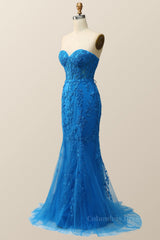 Sweetheart Blue Lace Mermaid Dress outfit, Evening Dress With Sleeve