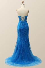Sweetheart Blue Lace Mermaid Dress outfit, Evening Dress With Sleeves