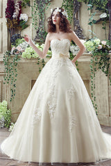 Sweetheart Lace Appliques Light Champagne Corset Wedding Dresses outfit, Wedding Dresses Long