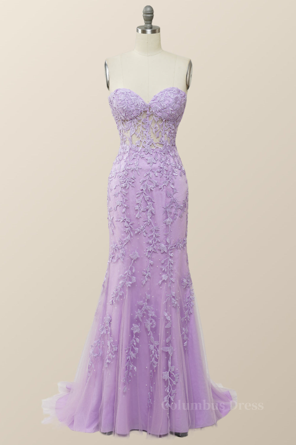 Sweetheart Lavender Lace Mermaid Long Corset Prom Dress outfits, Party Dress Shop Near Me