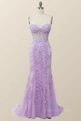 Sweetheart Lavender Lace Mermaid Long Corset Prom Dress outfits, Party Dress Shop Near Me