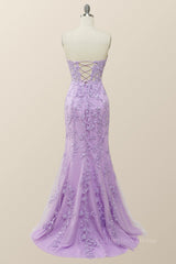 Sweetheart Lavender Lace Mermaid Long Corset Prom Dress outfits, Party Dress Style Shop