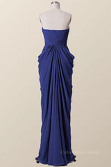 Sweetheart Navy Blue Draped Long Corset Bridesmaid Dress outfit, Party Dress Shopping
