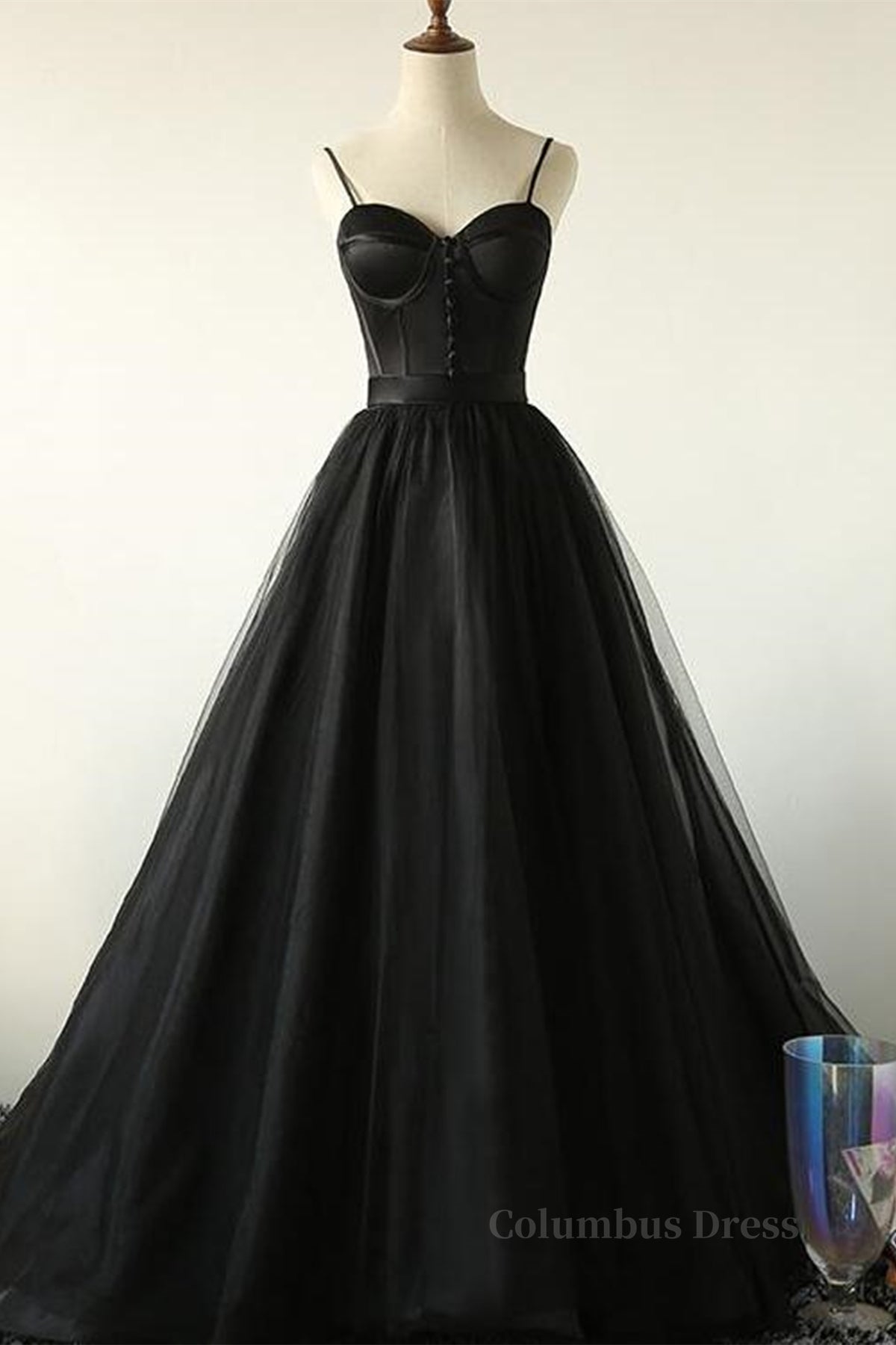 Sweetheart Neck Black Tulle Long Corset Prom Dress, Thin Straps Black Corset Formal Evening Dress, Black Corset Ball Gown outfits, Bridesmaids Dress Websites
