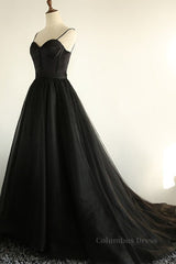 Sweetheart Neck Black Tulle Long Corset Prom Dress, Thin Straps Black Corset Formal Evening Dress, Black Corset Ball Gown outfits, Bridesmaid Dresses Website