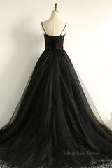 Sweetheart Neck Black Tulle Long Corset Prom Dress, Thin Straps Black Corset Formal Evening Dress, Black Corset Ball Gown outfits, Bridesmaid Dress Websites