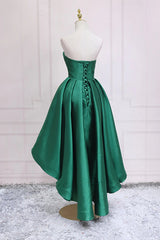 Sweetheart Neck Green High Low Corset Prom Dresses, Green High Low Graduation Corset Homecoming Dresses outfit, Satin Bridesmaid Dress