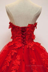 Sweetheart Neck Red Lace Floral Long Corset Prom Dresses, Red Lace Corset Formal Evening Dresses, Red Corset Ball Gown outfits, Formal Dress Fashion