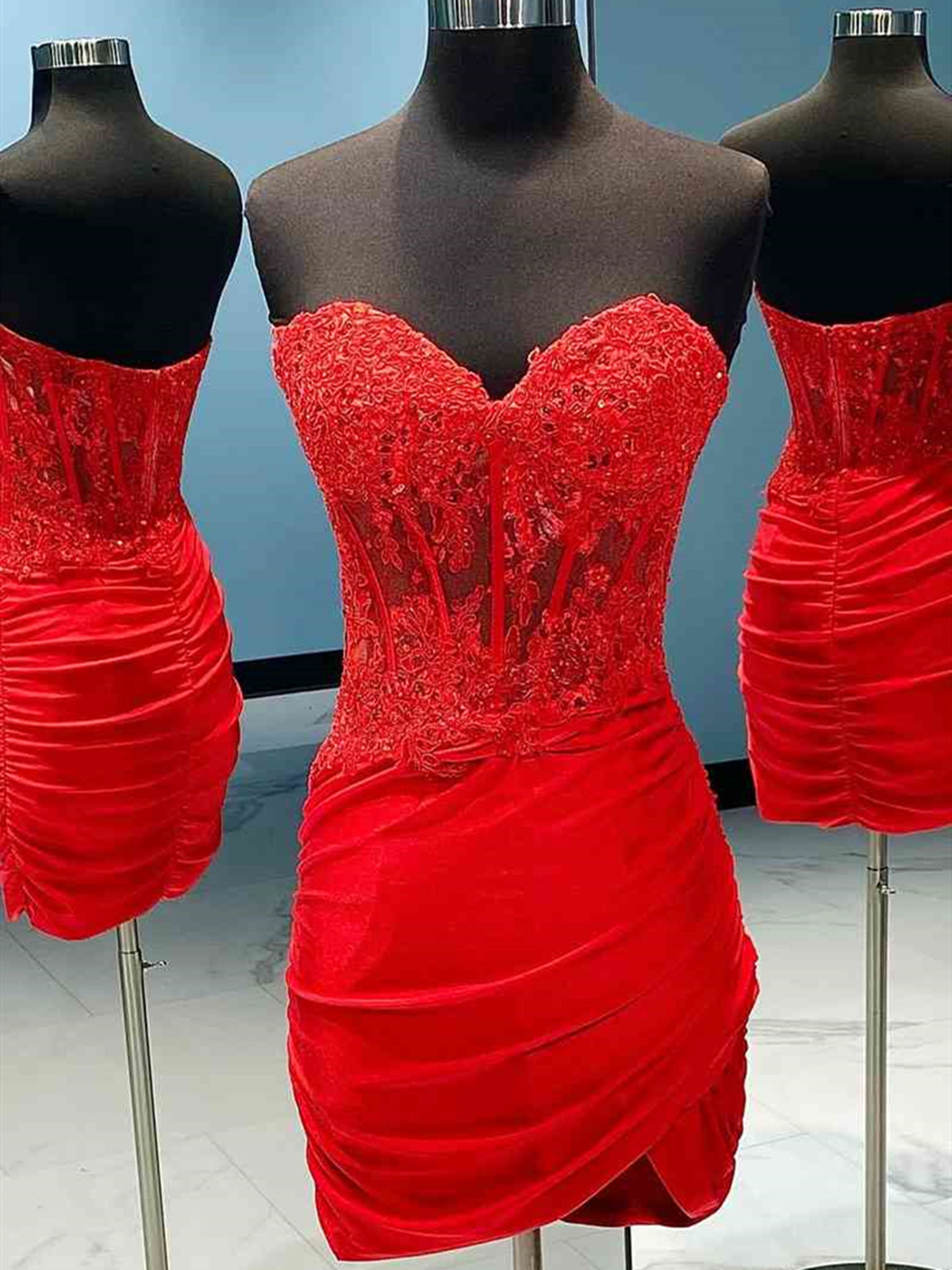 Sweetheart Neck Short Red Lace Corset Prom Dresses, Short Red Lace Corset Formal Corset Homecoming Dresses outfit, Bridesmaids Dresses Neutral