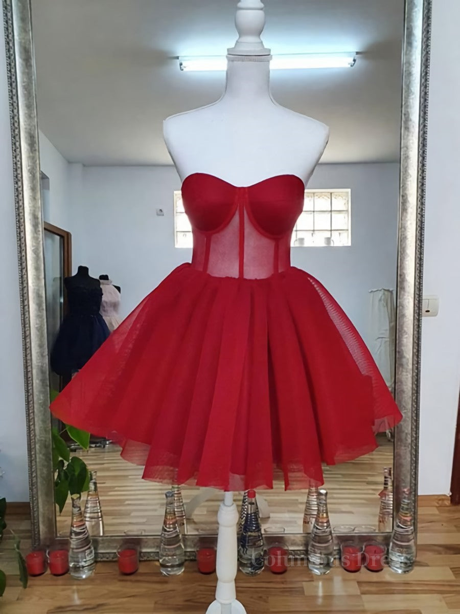 Sweetheart Neck Short Red Corset Prom Dresses, Short Red Corset Formal Graduation Evening Dresses outfit, Summer Wedding Color