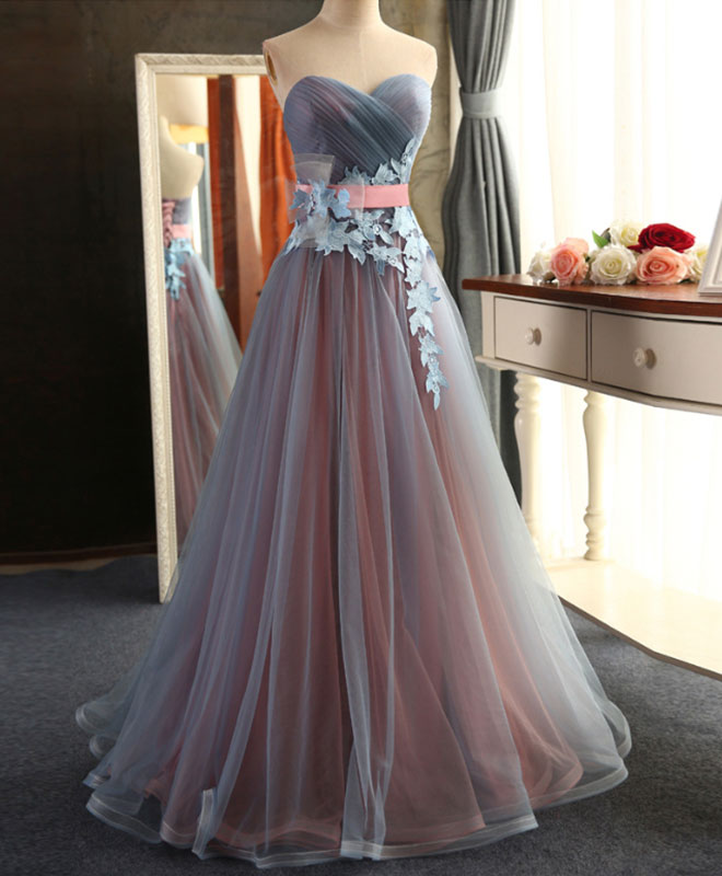 Sweetheart Neck Tulle Long Corset Prom Dress, Evening Dress outfit, Bridesmaid Dresses Mismatching