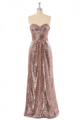 Sweetheart Rose Gold Sequin A-line Long Corset Bridesmaid Dress outfit, Bridesmaid Nail