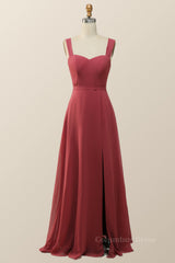 Sweetheart Terracotta Chiffon Long Corset Bridesmaid Dress outfit, Summer Dress