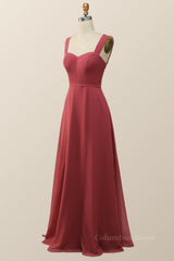 Sweetheart Terracotta Chiffon Long Corset Bridesmaid Dress outfit, Prom Dress Gold