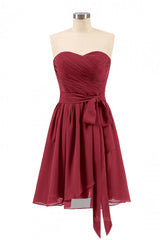 Sweetheart Wine Red Pleated Short A-line Corset Bridesmaid Dresss outfit, Pretty Prom Dress