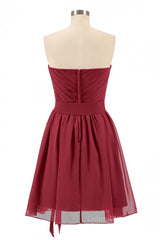 Sweetheart Wine Red Pleated Short A-line Corset Bridesmaid Dresss outfit, Fall Wedding Ideas