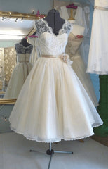 Tea Length Antique Corset Wedding Dress 1950's Vintage Corset Wedding Dress Retro Gowns, Wedding Dresses Short