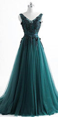 V Neck Dark Green Cheap Long Evening Corset Prom Dresses, Sweet 16 Corset Prom Dresses outfit, Prom Dresses Piece