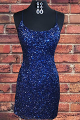 Tight Navy Blue Sequin Short Corset Homecoming Dresses Sparkly Party Dress Outfits, Homecoming Dress Short Prom