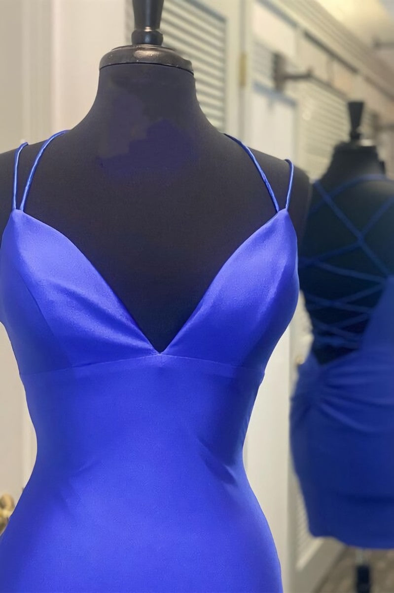 Tight Royal Blue Short Party Dress with Spaghetti Straps Cocktail Dress outfit, Prom Dress Shop